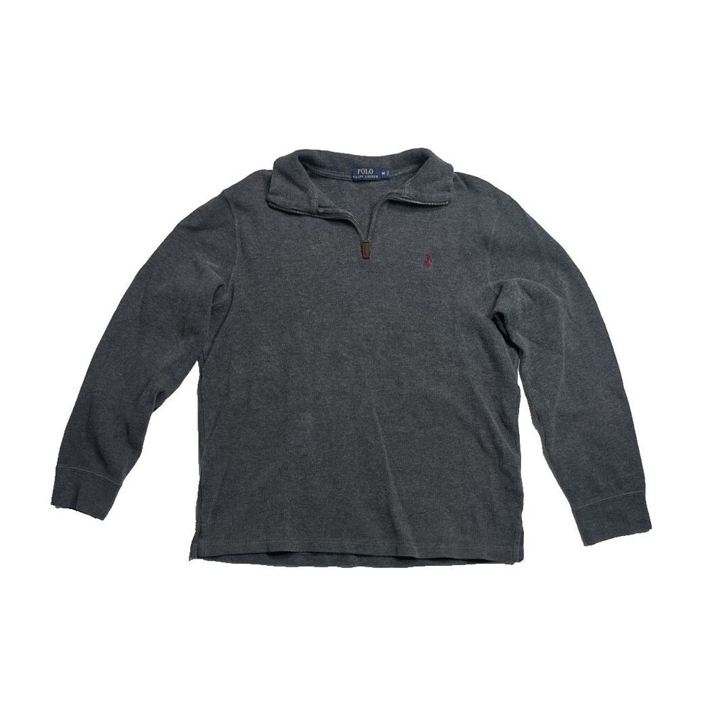 Polo Ralph Lauren Mens Quarter Zip Pullover Gray Red Pony Logo Size Medium